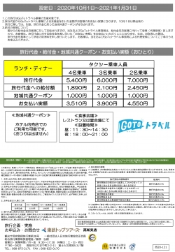 お食事はタクシーで！！ランチ・ディナープラン（裏面）
